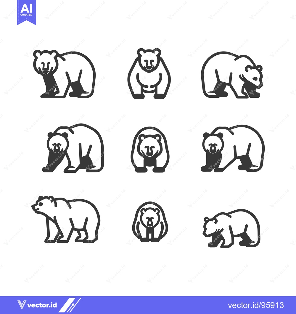 Premium Vector dari Set of Nine Outline Bear Icons in Various Poses
