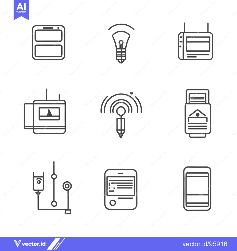 Premium Vector of Set of Nine Outline Icons Depicting Mobile Technology Features