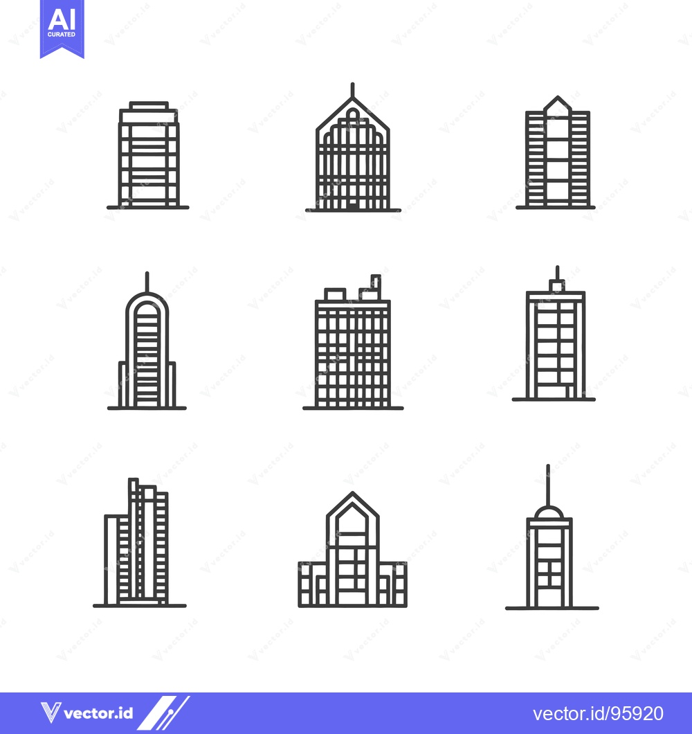 Premium Vector dari Set of Nine Outline Icons Depicting Various Skyscraper Designs