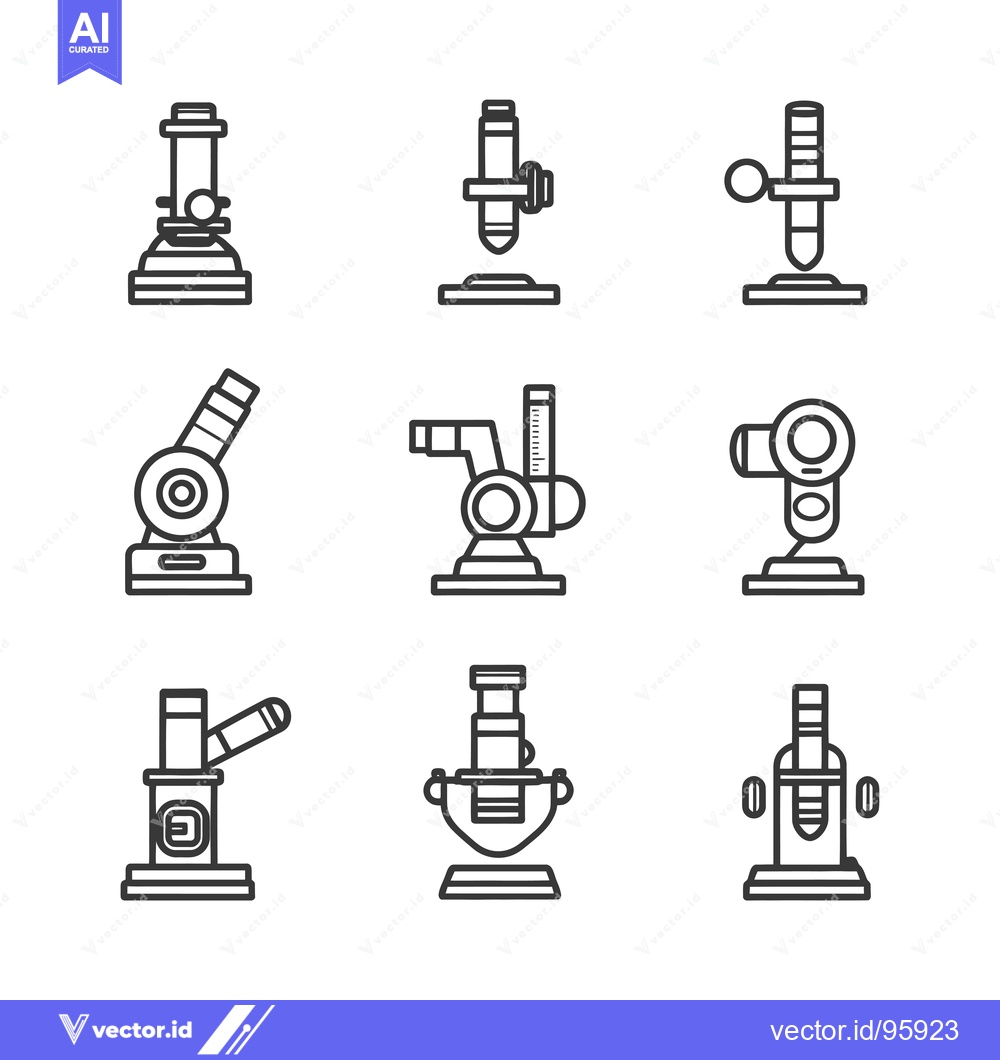 Premium Vector dari Set of Nine Outline Icons of Microscopes