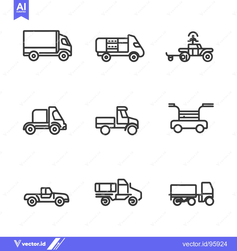 Premium Vector of Set of nine outline icons of various types of trucks