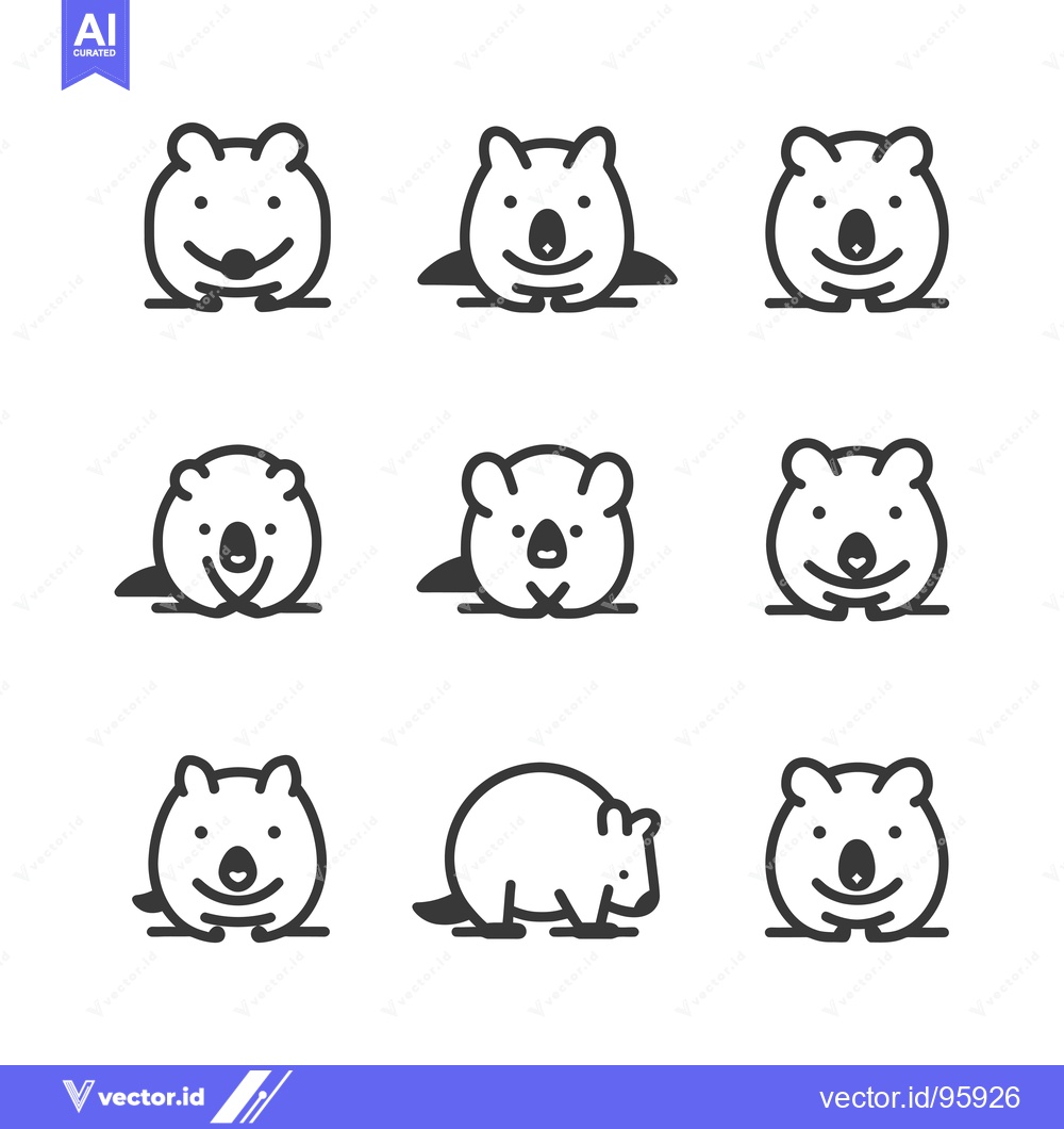 Premium Vector of Set of Nine Outline Illustrations of a Quokka
