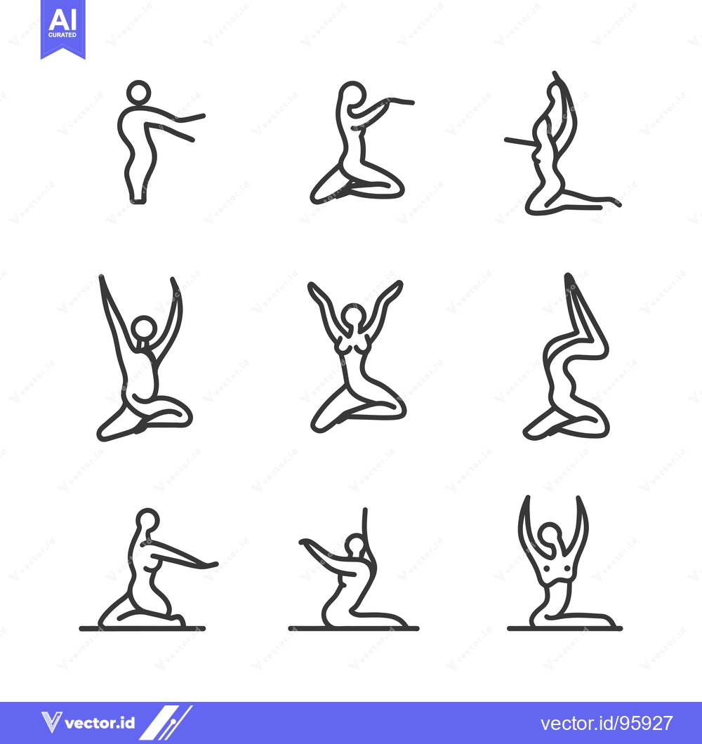 Premium Vector dari Set of Nine Outline Illustrations of Female Yoga Poses