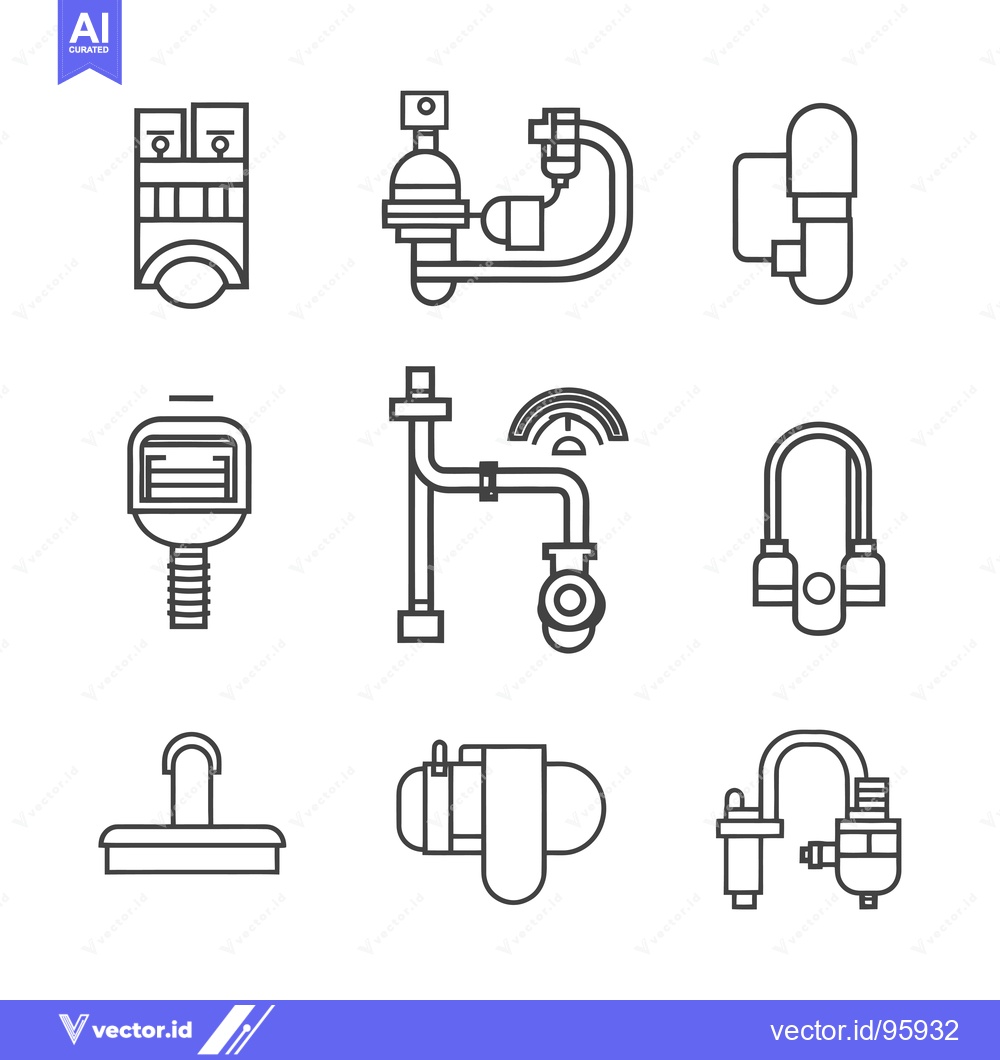 Premium Vector of Set of Nine Plumbing Line Icons