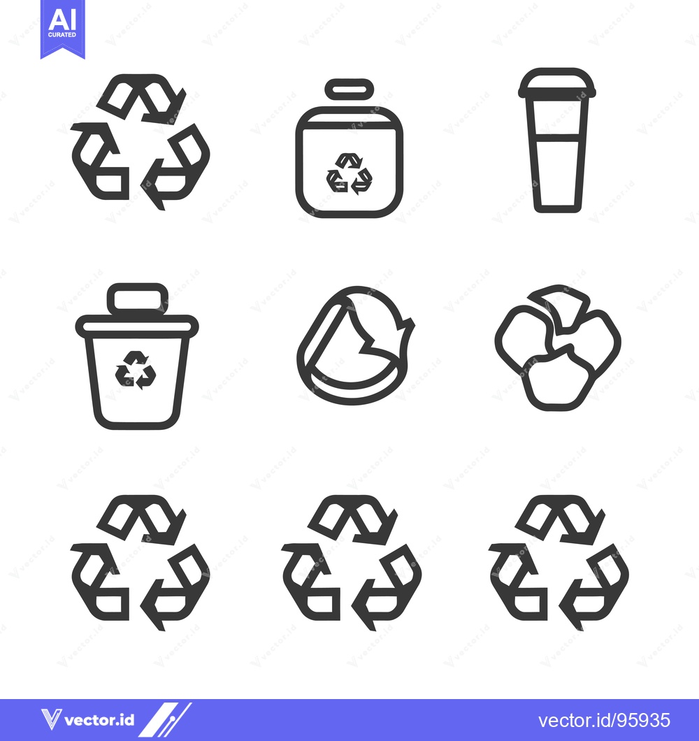 Premium Vector of Set of Nine Recycling Icons in Black and White