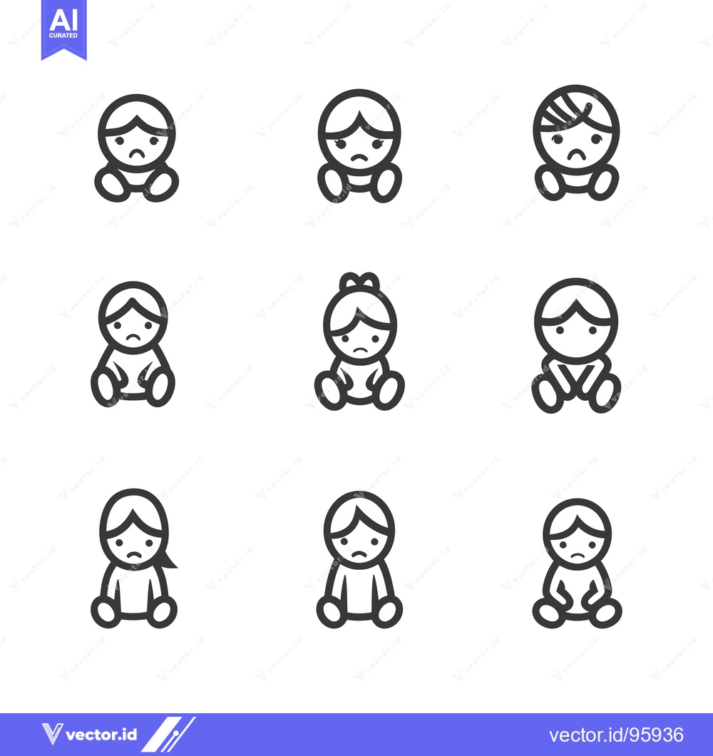 Premium Vector of Set of Nine Sad Cartoon Characters in Sitting Position