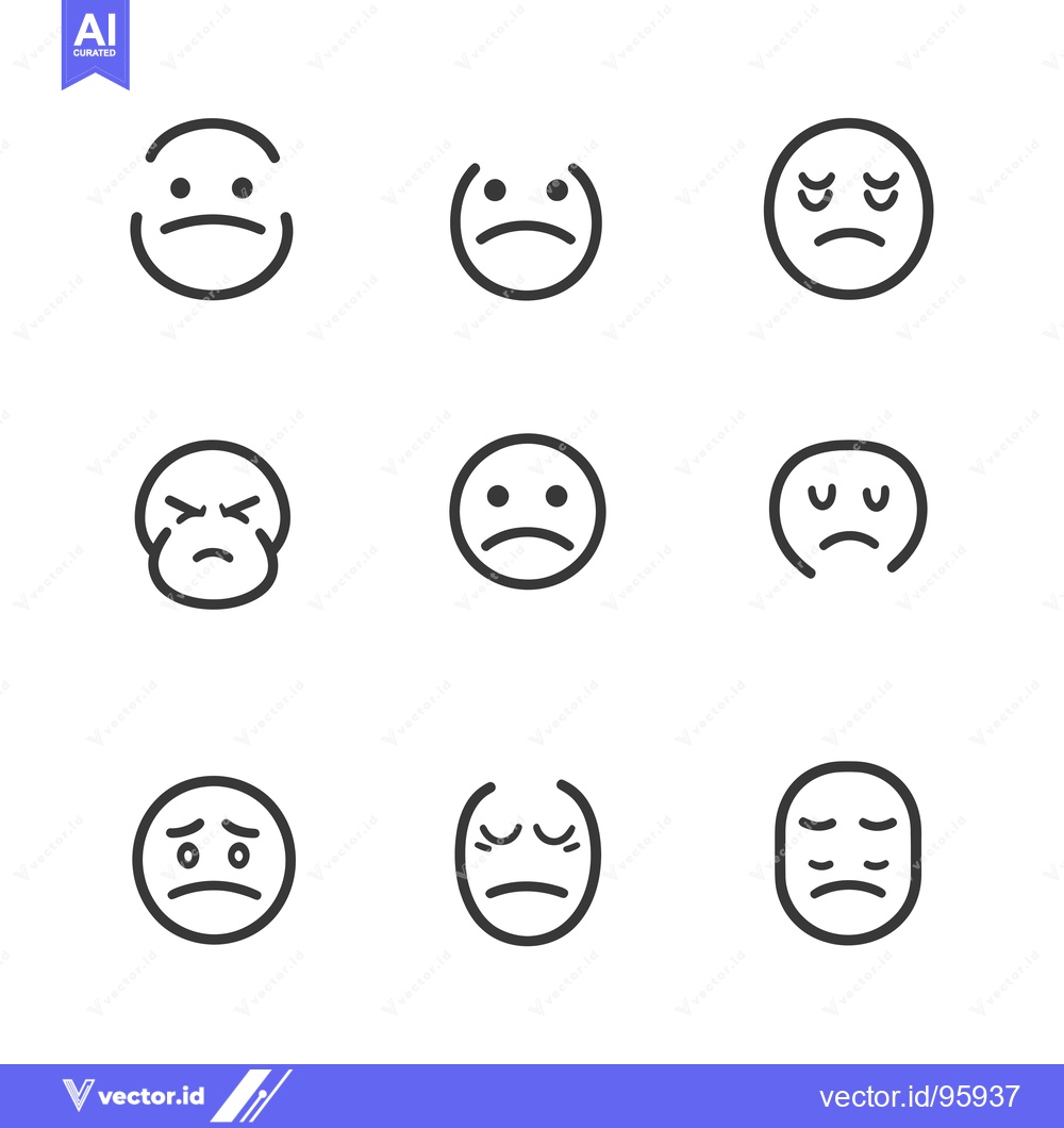 Premium Vector dari Set of Nine Sad Emojis with Different Facial Expressions
