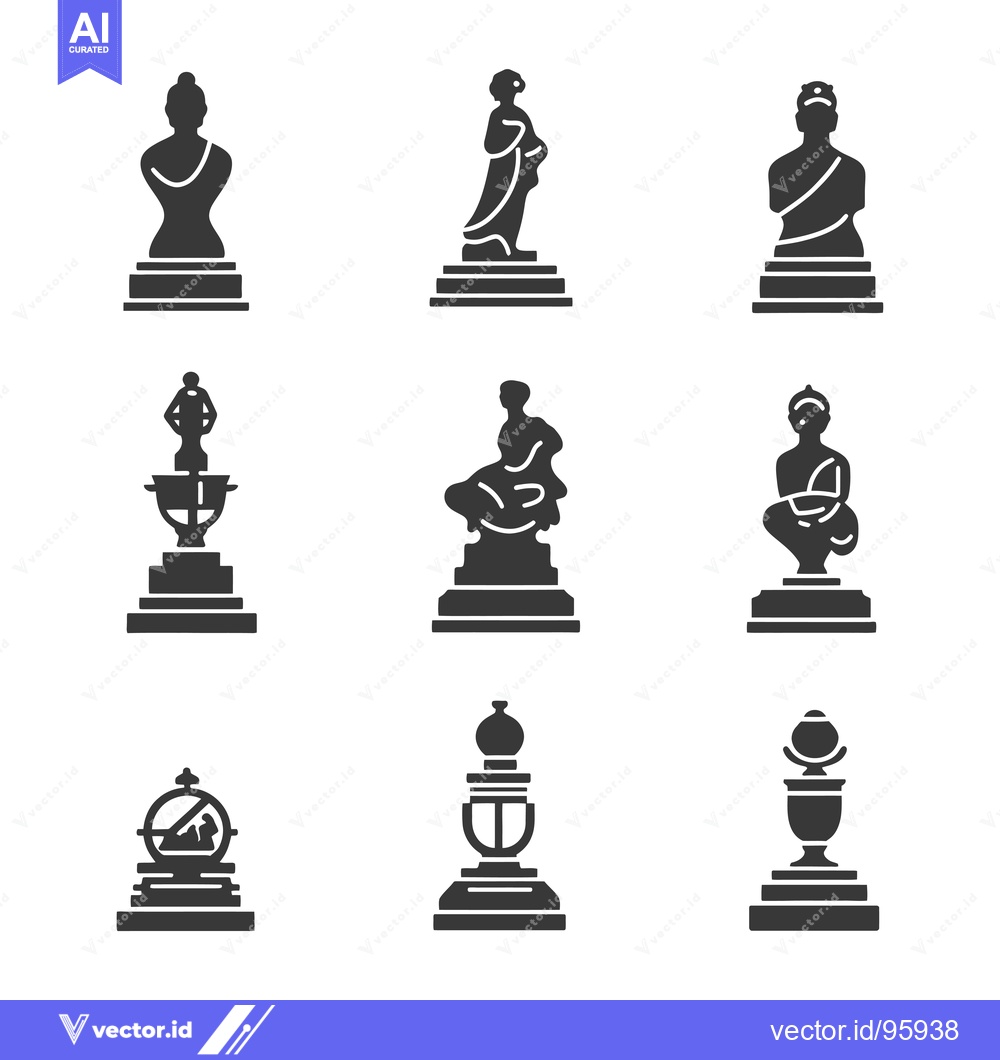 Premium Vector dari Set of Nine Silhouette Icons of Ancient Statues on Pedestals