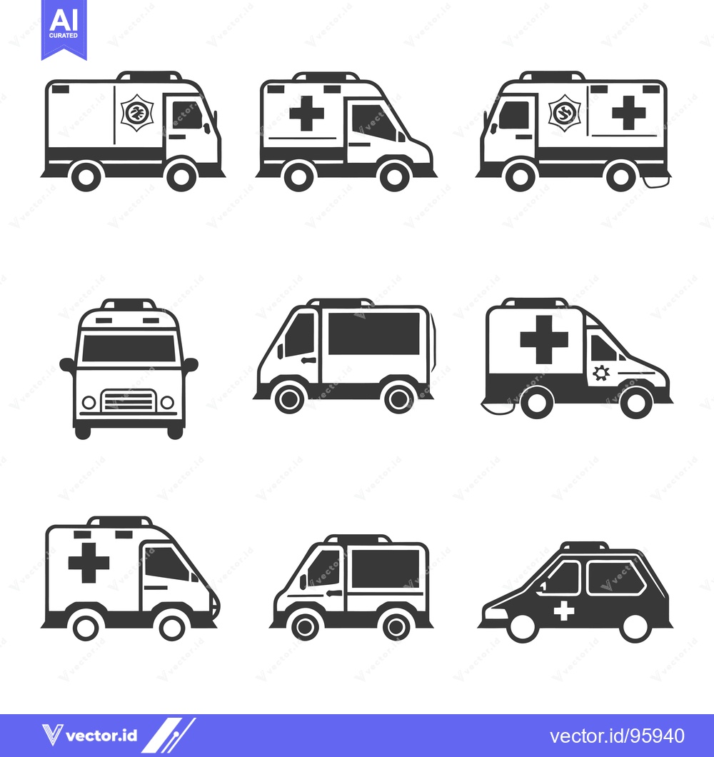 Premium Vector dari Set of Nine Simple Ambulance Car Icons in Black and White