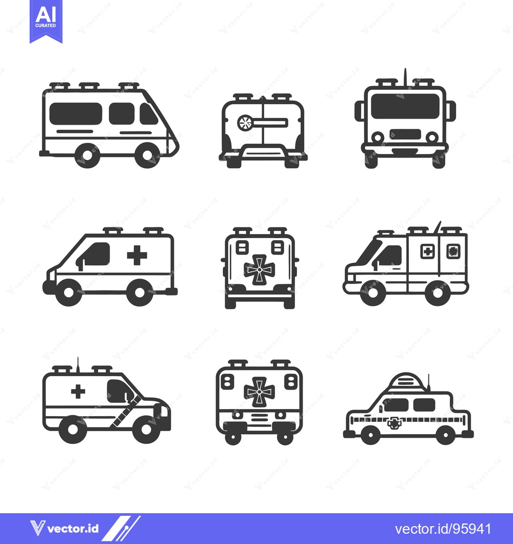 Premium Vector dari Set of Nine Simple Ambulance Icons in Black and White