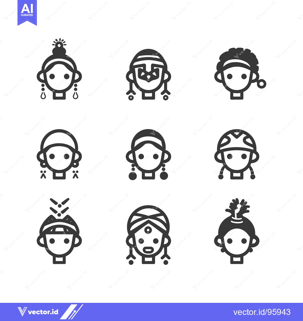 Premium Vector dari Set of Nine Simple Black and White Icons Depicting People with Unique