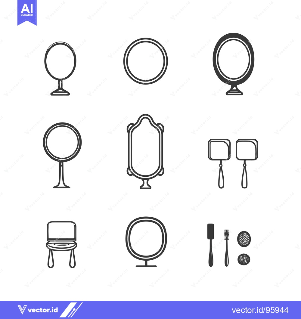 Premium Vector of Set of Nine Simple Black and White Mirror and Beauty Icons