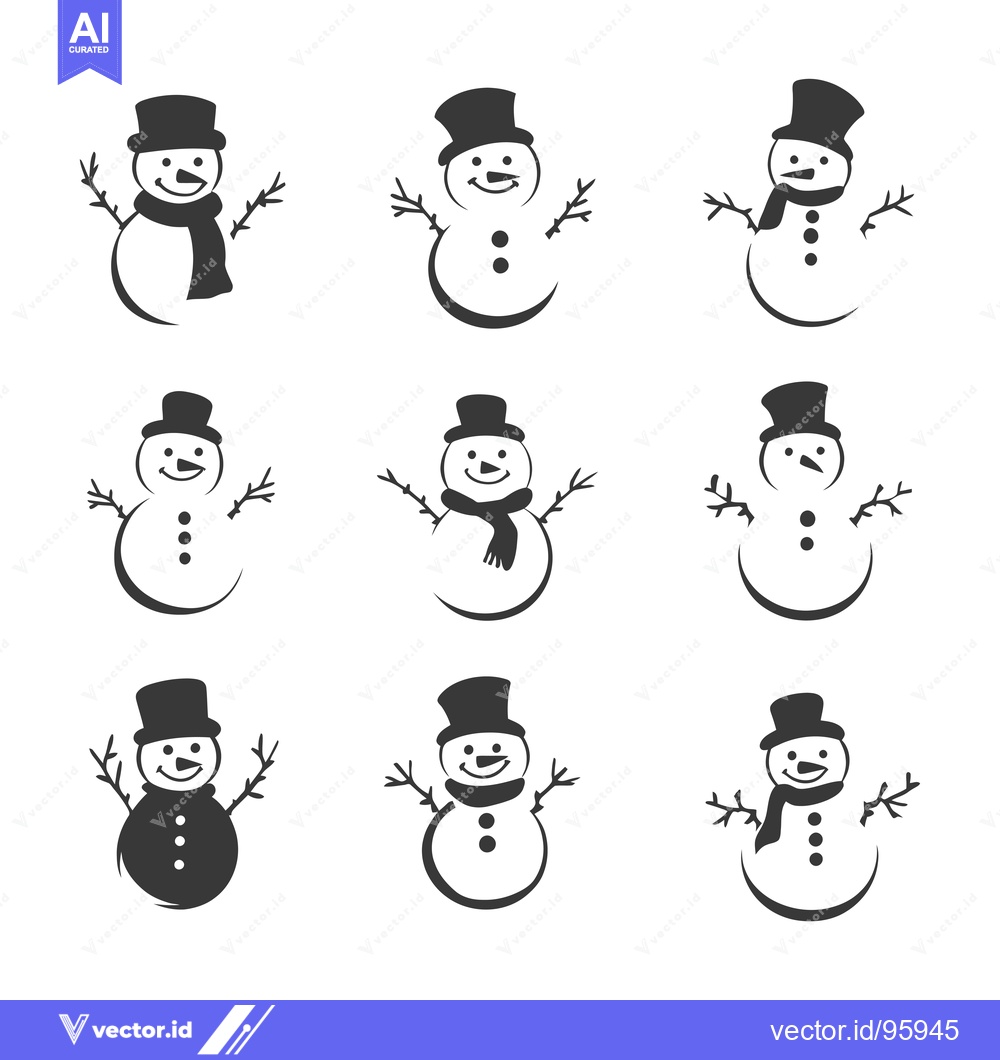 Premium Vector dari Set of Nine Simple Black and White Snowman Illustrations