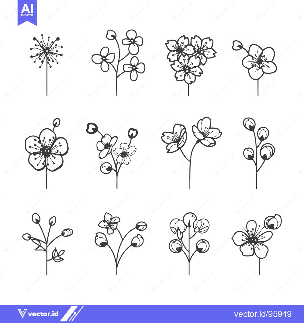 Premium Vector dari Set of nine simple hand-drawn flower illustrations