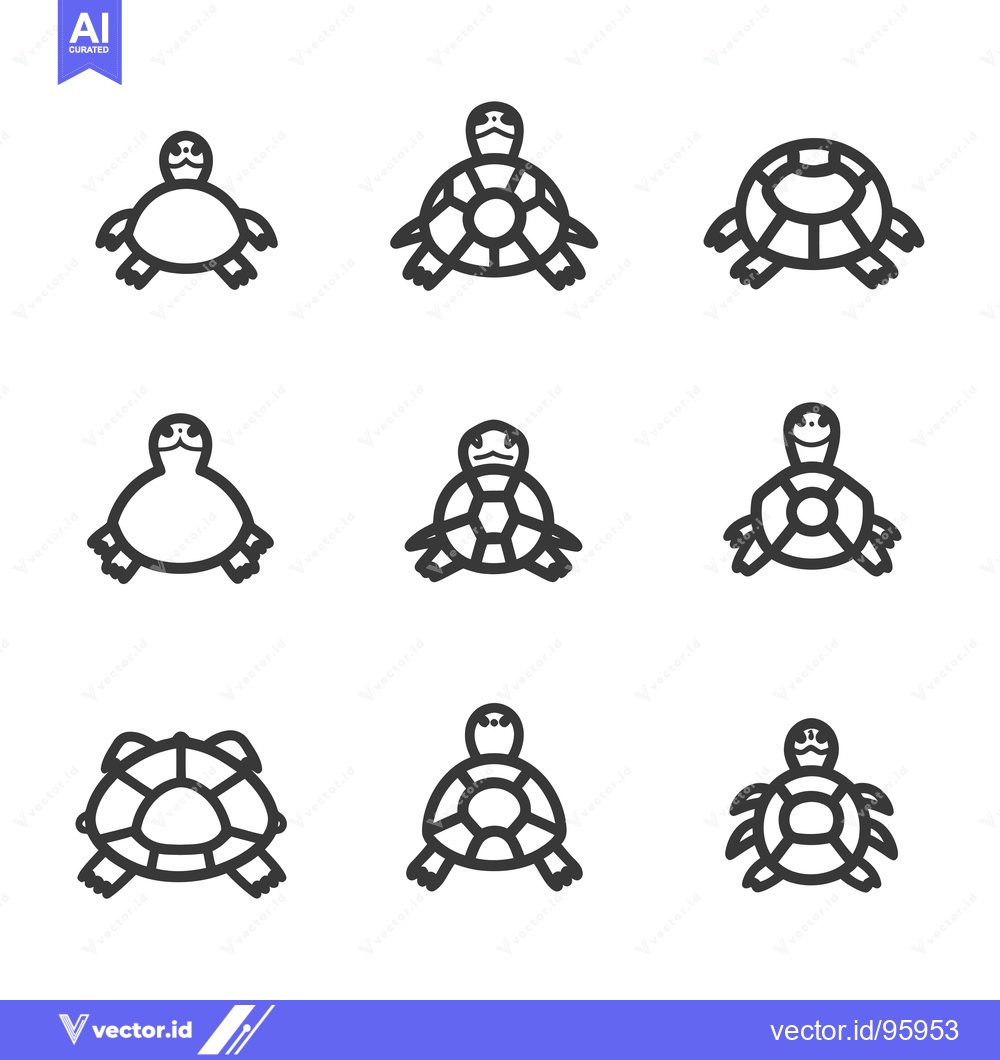 Premium Vector dari Set of nine simple line art turtle illustrations