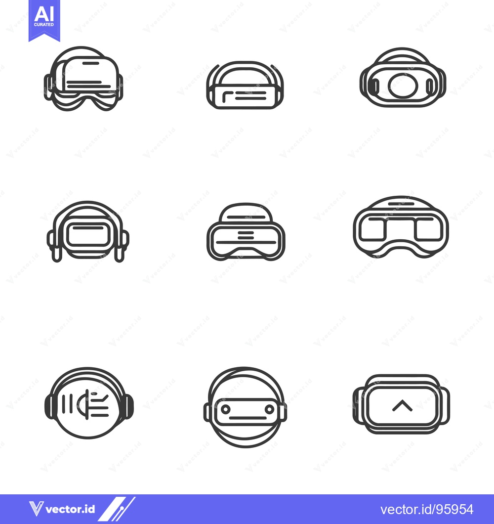 Premium Vector dari Set of Nine Simple Line Art VR Headset Icons