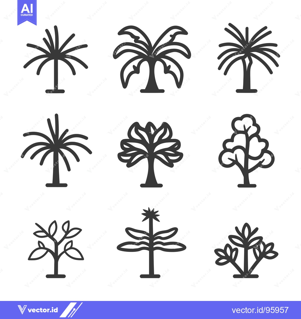 Premium Vector dari Set of Nine Simple Line Drawings of Trees