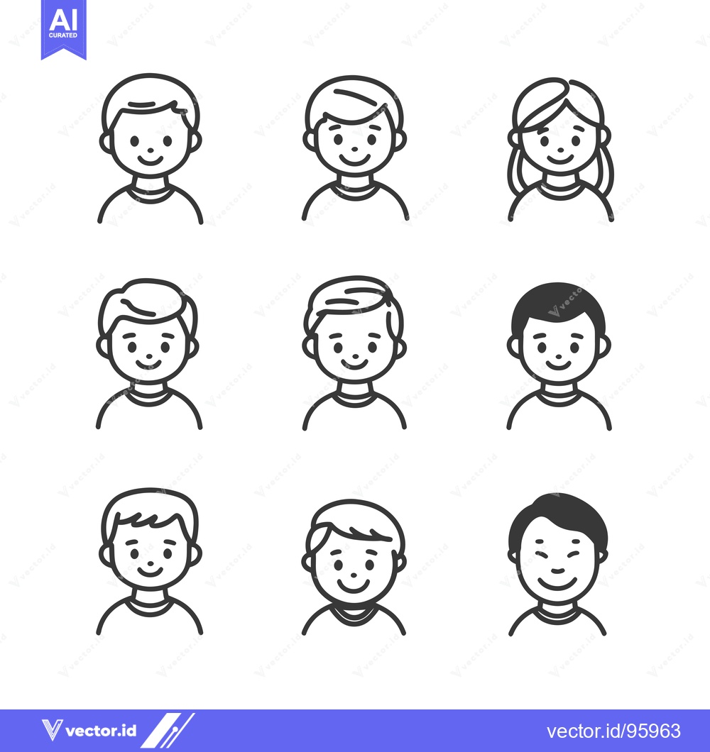 Premium Vector of Set of Nine Simple Outline Illustrations of Smiling People