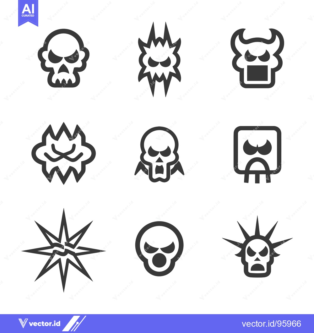 Premium Vector dari Set of Nine Skull and Fire Icons in Black and White