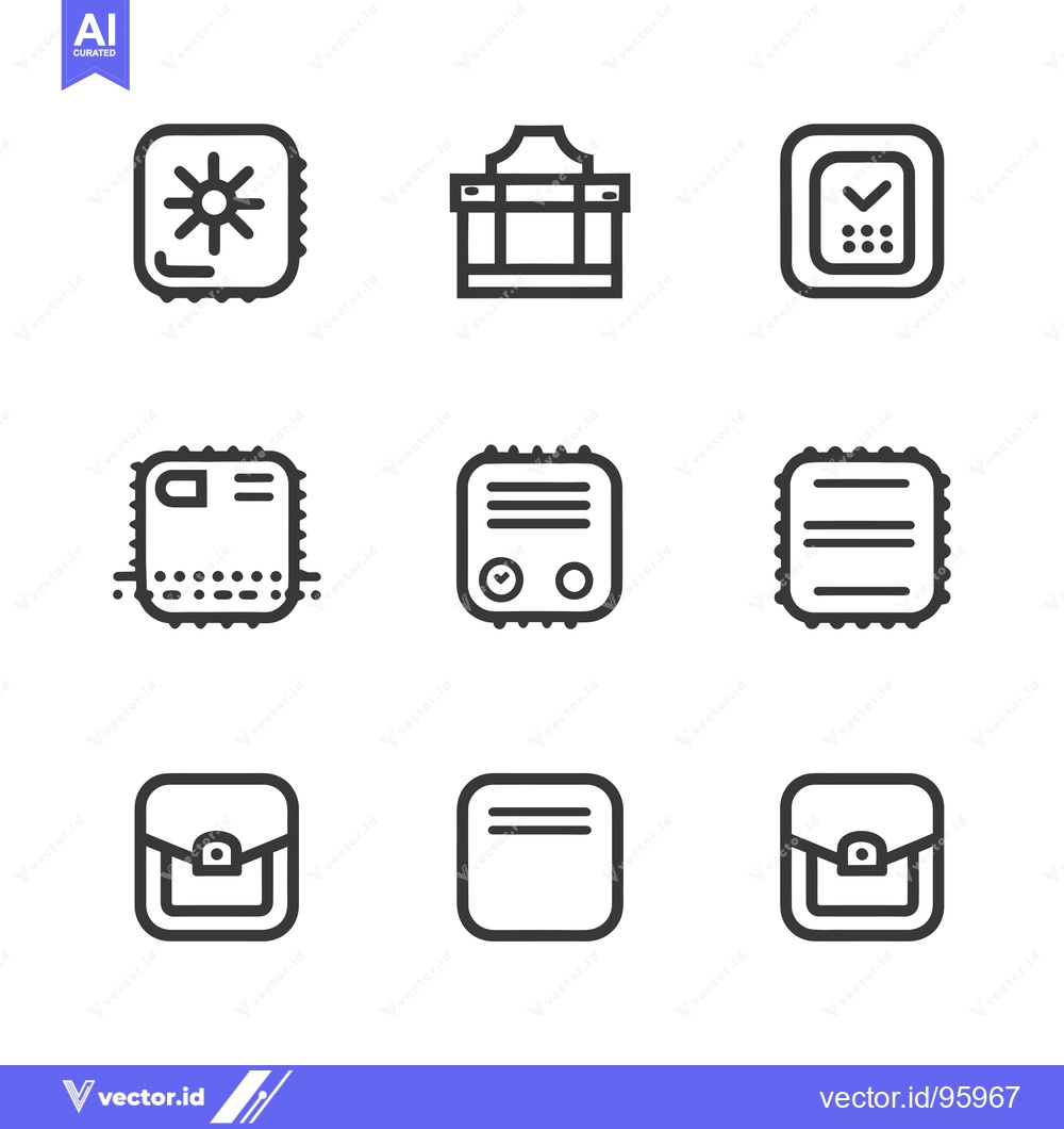 Premium Vector dari Set of Nine Square-Shaped Line Icons with Different Designs
