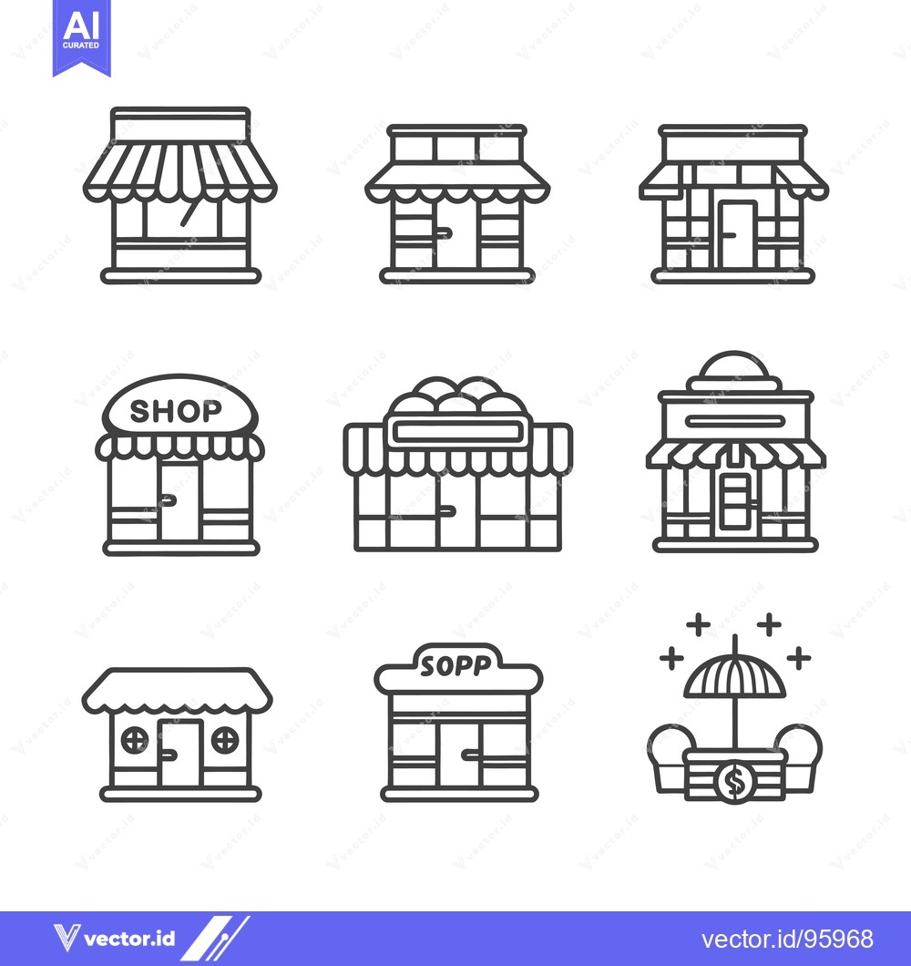 Premium Vector dari Set of nine storefront outline icons for retail business