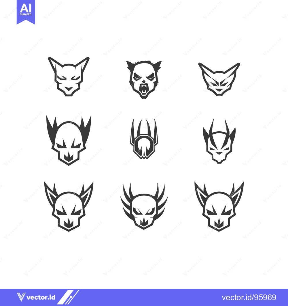Premium Vector of Set of nine stylized animal and skull heads with pointed features