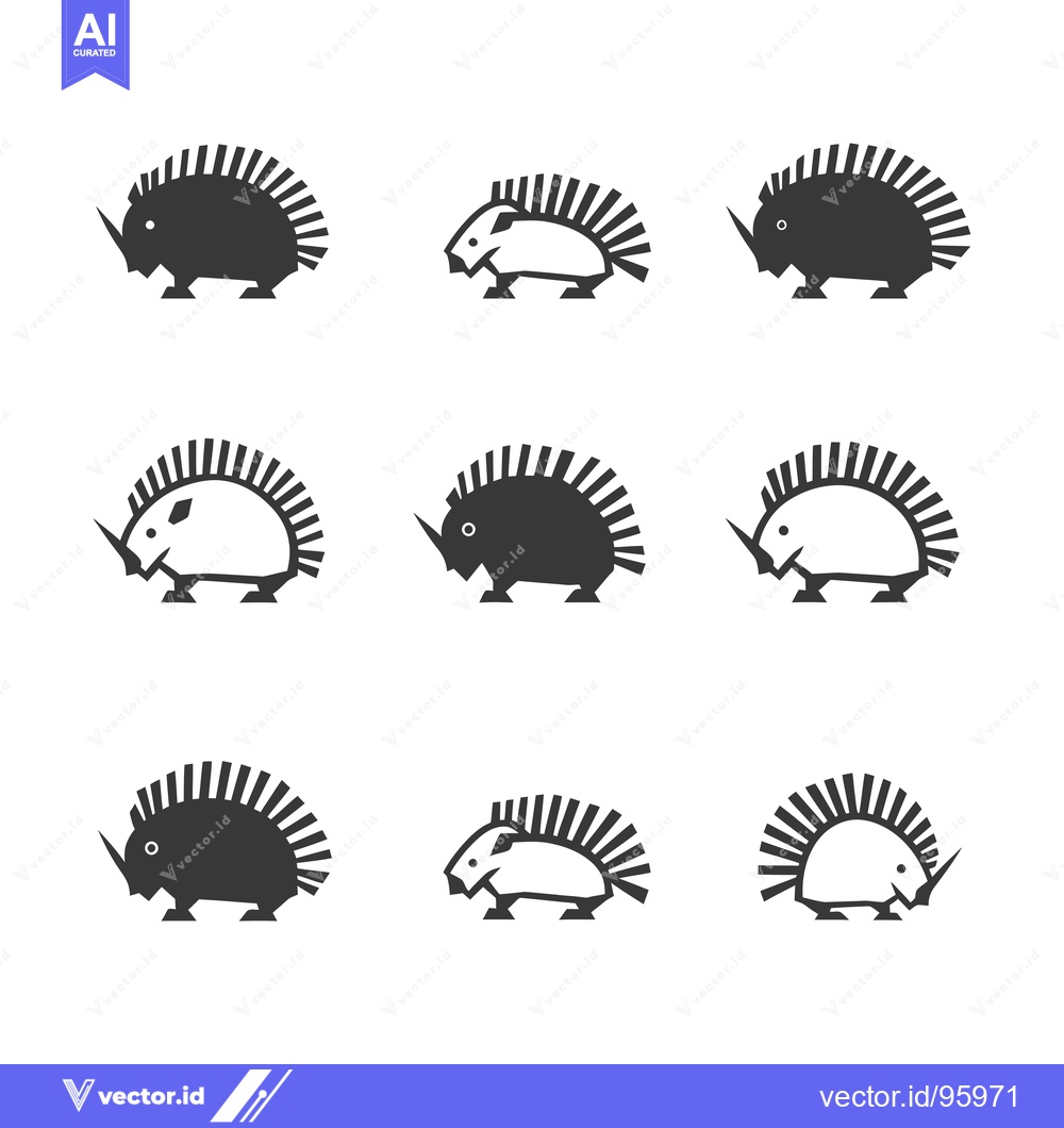 Premium Vector dari Set of Nine Stylized Hedgehog Icons with Black and White Variations