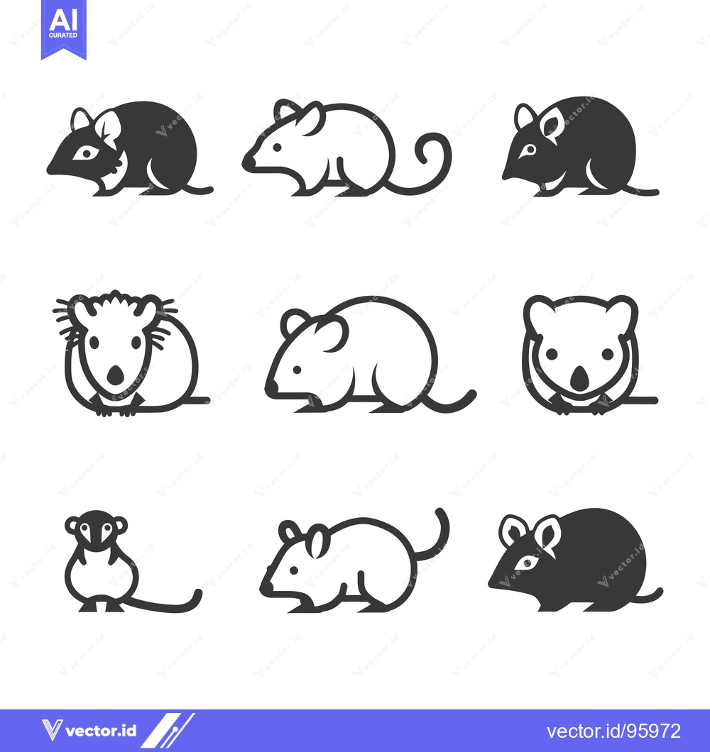 Premium Vector dari Set of nine stylized mouse and rat silhouette icons