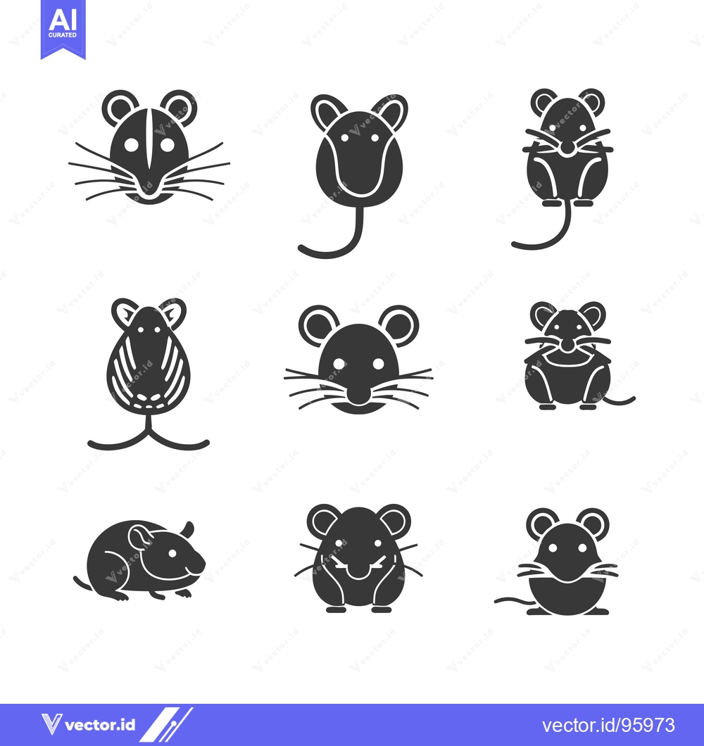 Premium Vector of Set of nine stylized mouse icons in black silhouette