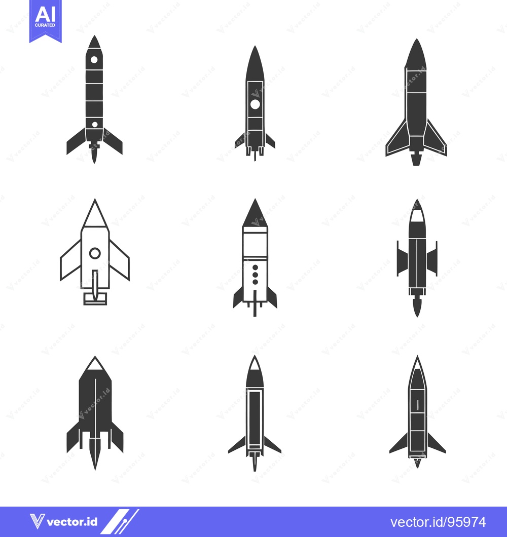 Premium Vector dari Set of nine stylized rocket ship illustrations