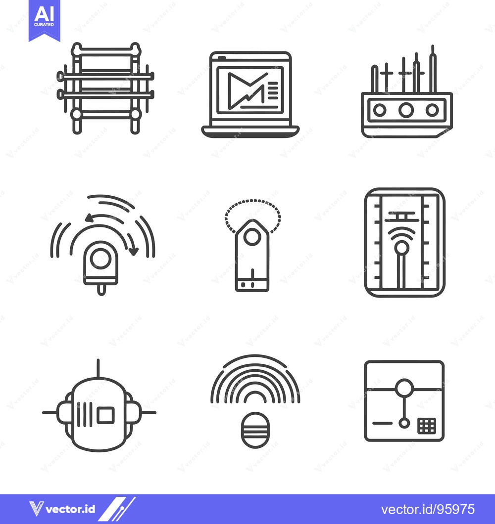 Premium Vector of Set of Nine Technology-Related Line Icons