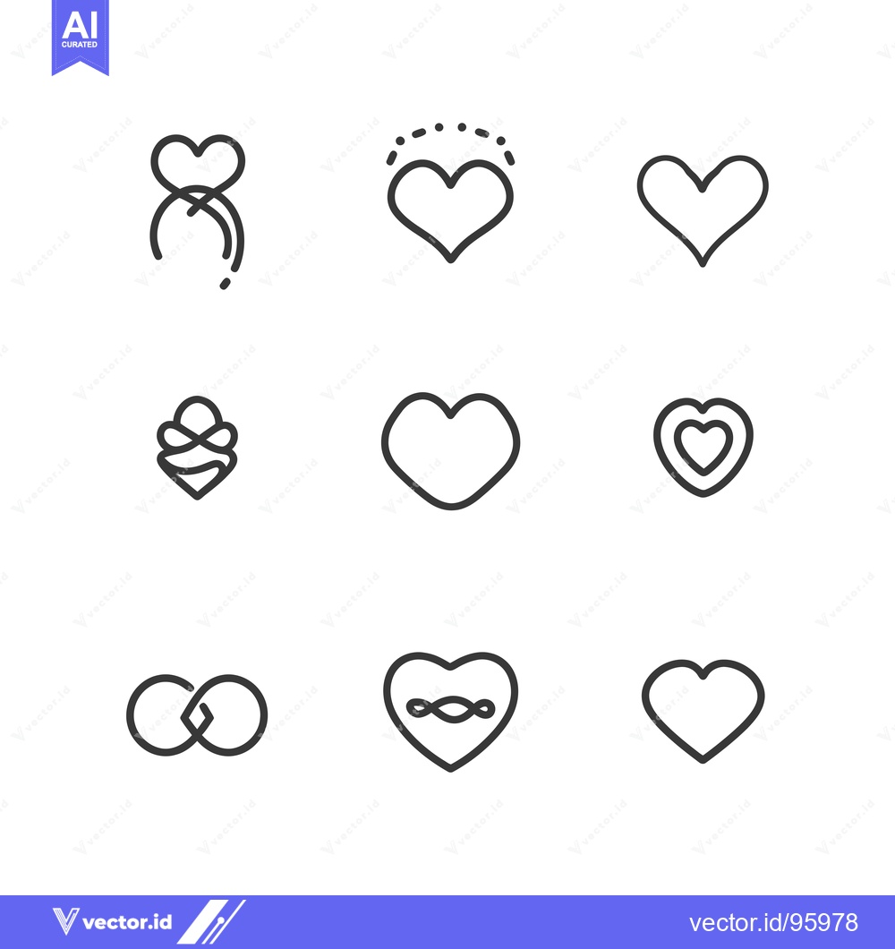 Premium Vector dari Set of Nine Unique Hand-Drawn Heart Icons with Infinity Symbol