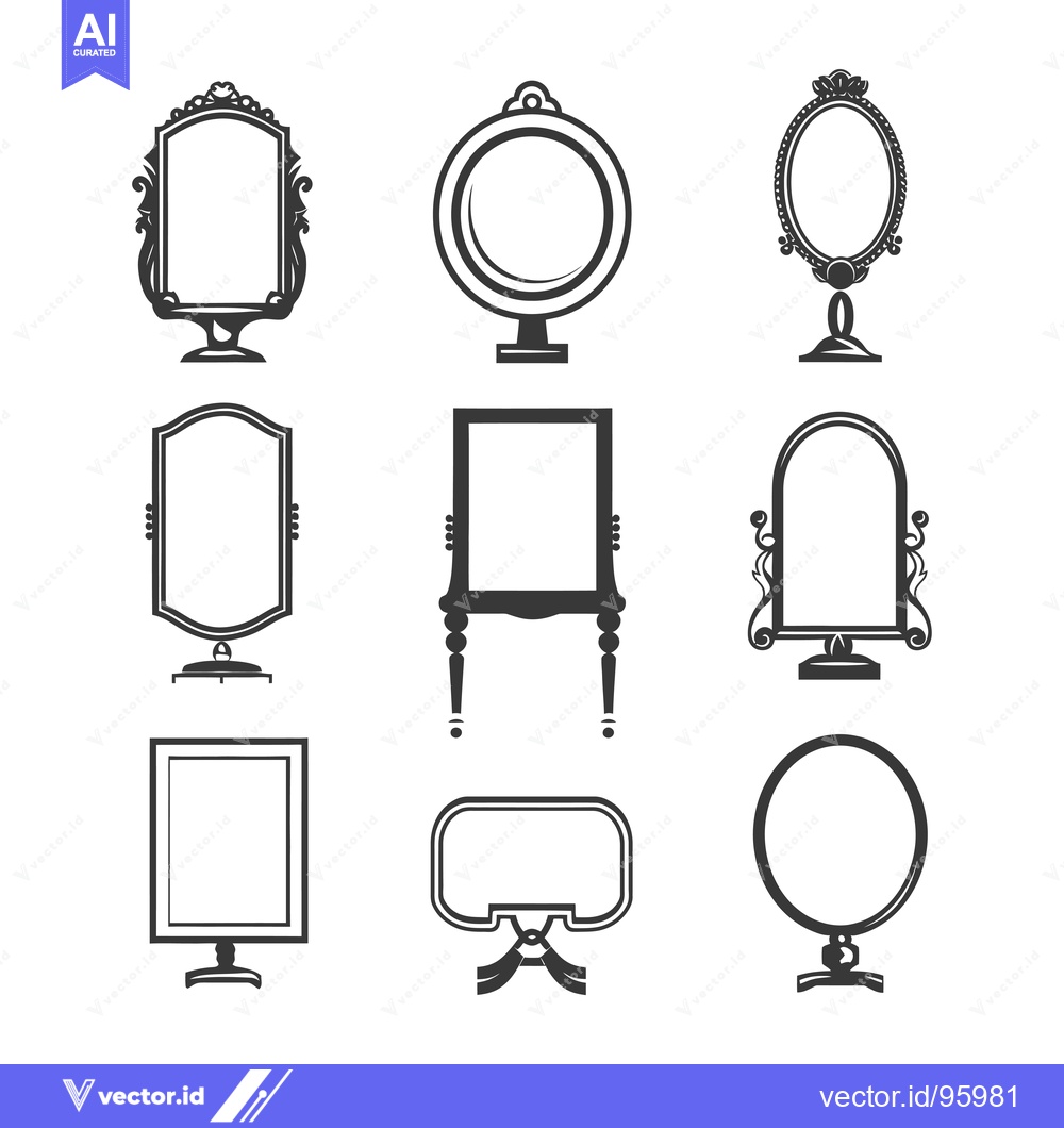 Premium Vector of Set of nine vintage ornate framed mirrors
