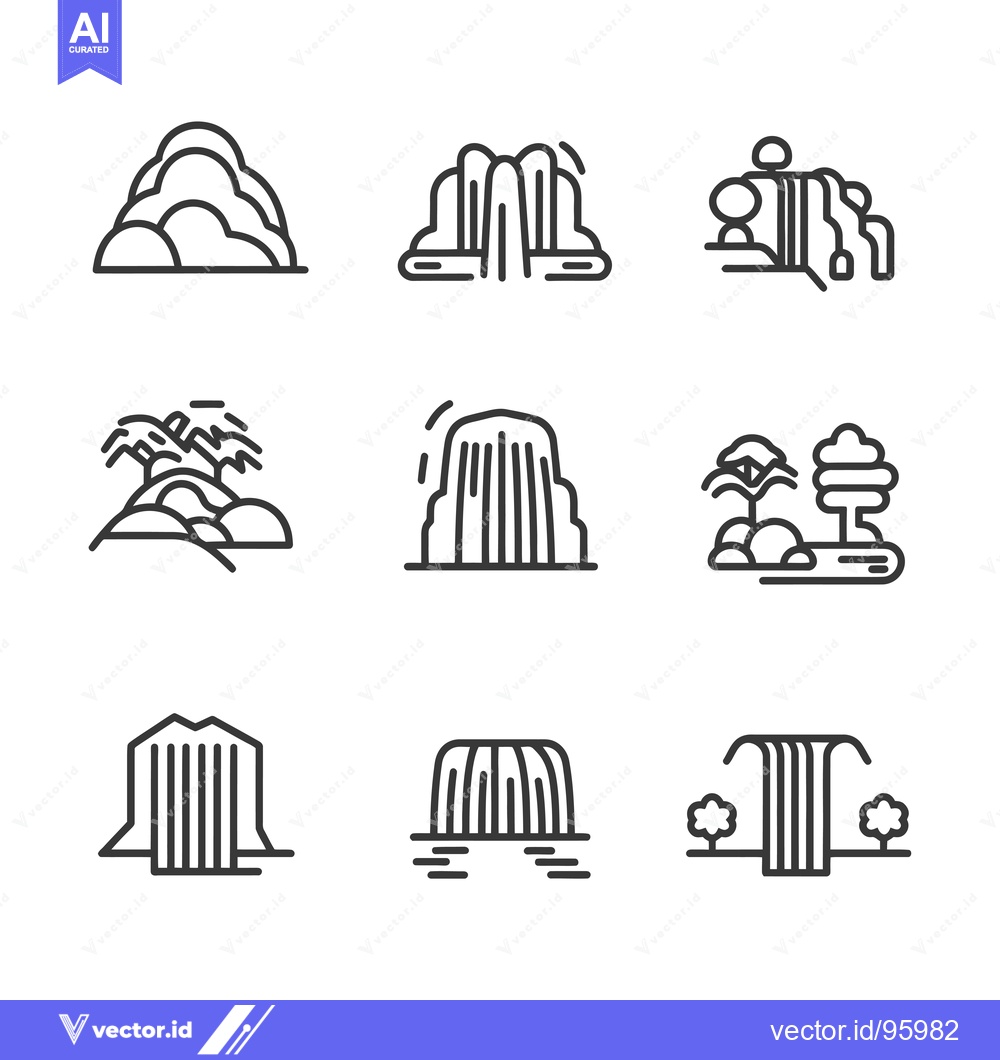 Premium Vector of Set of Nine Waterfall Icons in Line Style