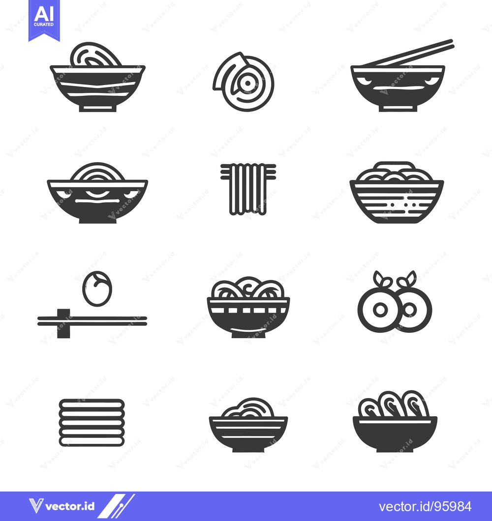 Premium Vector dari Set of Noodle Bowl and Chopsticks Icons
