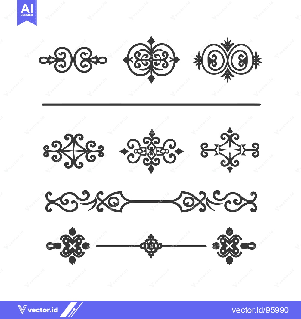 Premium Vector dari Set of Ornamental Decorative Elements with Flourishes and Swirls