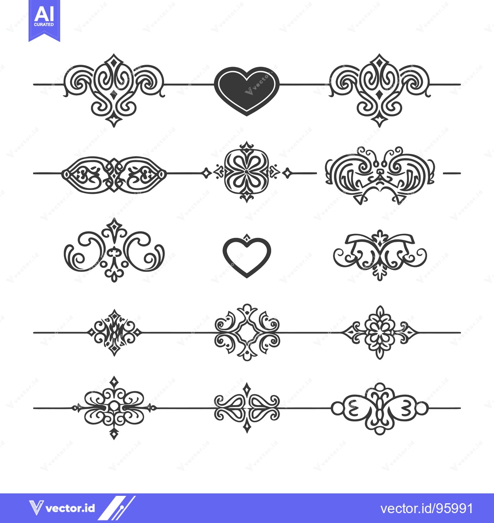 Premium Vector of Set of Ornamental Design Elements with Hearts and Floral Motifs