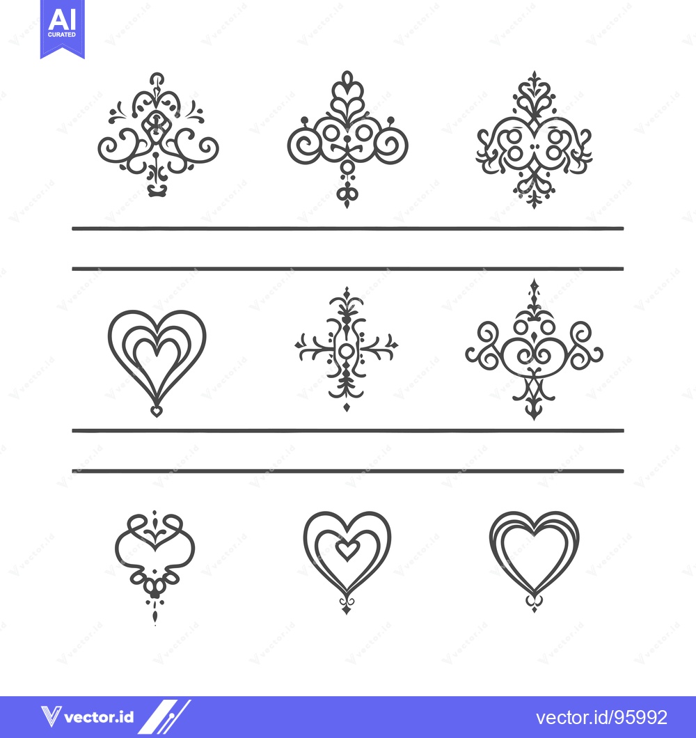Premium Vector of Set of Ornamental Hearts and Floral Motifs in Black and White