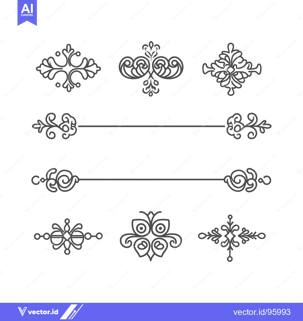 Premium Vector dari Set of Ornamental Line Art Design Elements for Decoration