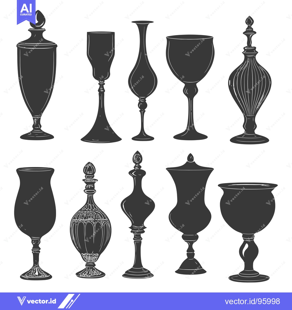 Premium Vector dari Set of Ornate Glassware Silhouettes