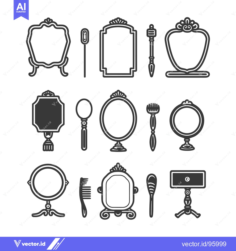 Premium Vector of Set of Ornate Hand Mirrors and Accessories