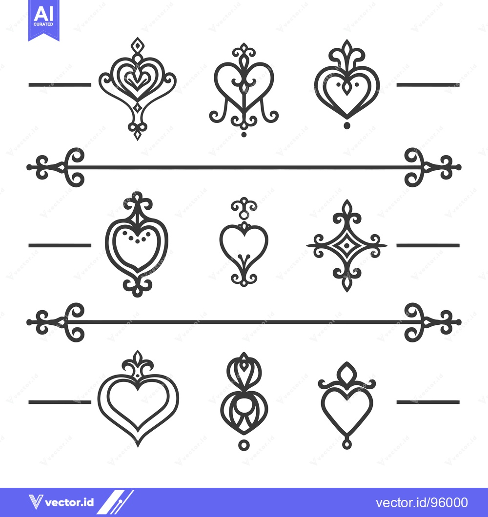 Premium Vector dari Set of Ornate Heart and Floral Decorative Elements