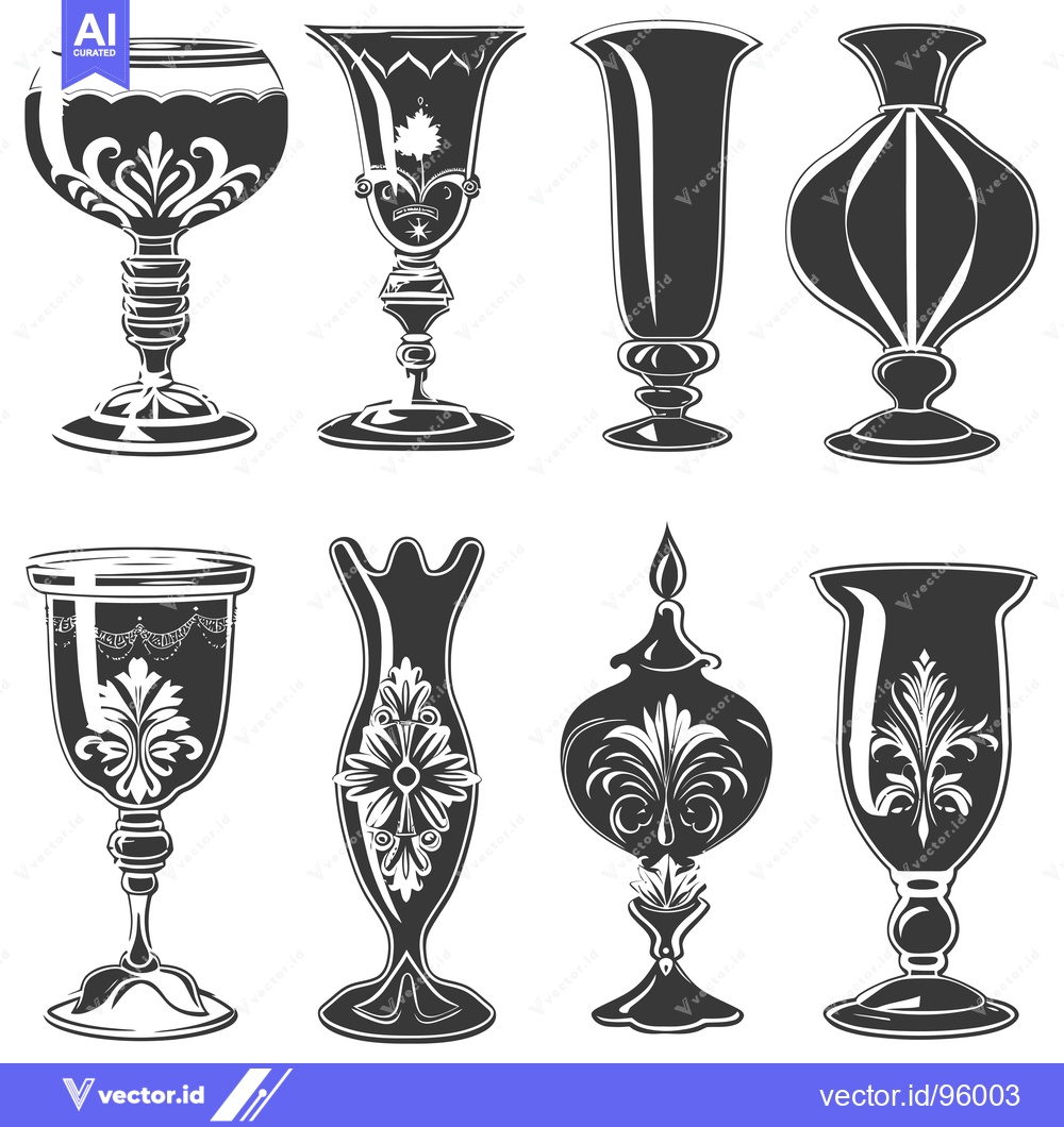 Premium Vector of Set of Ornate Vases and Goblets with Floral Designs