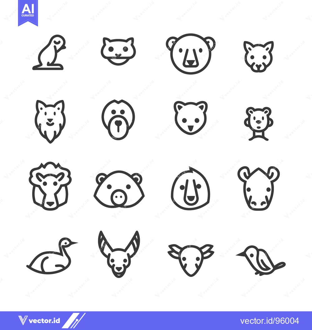 Premium Vector dari Set of Outline Animal Head Icons