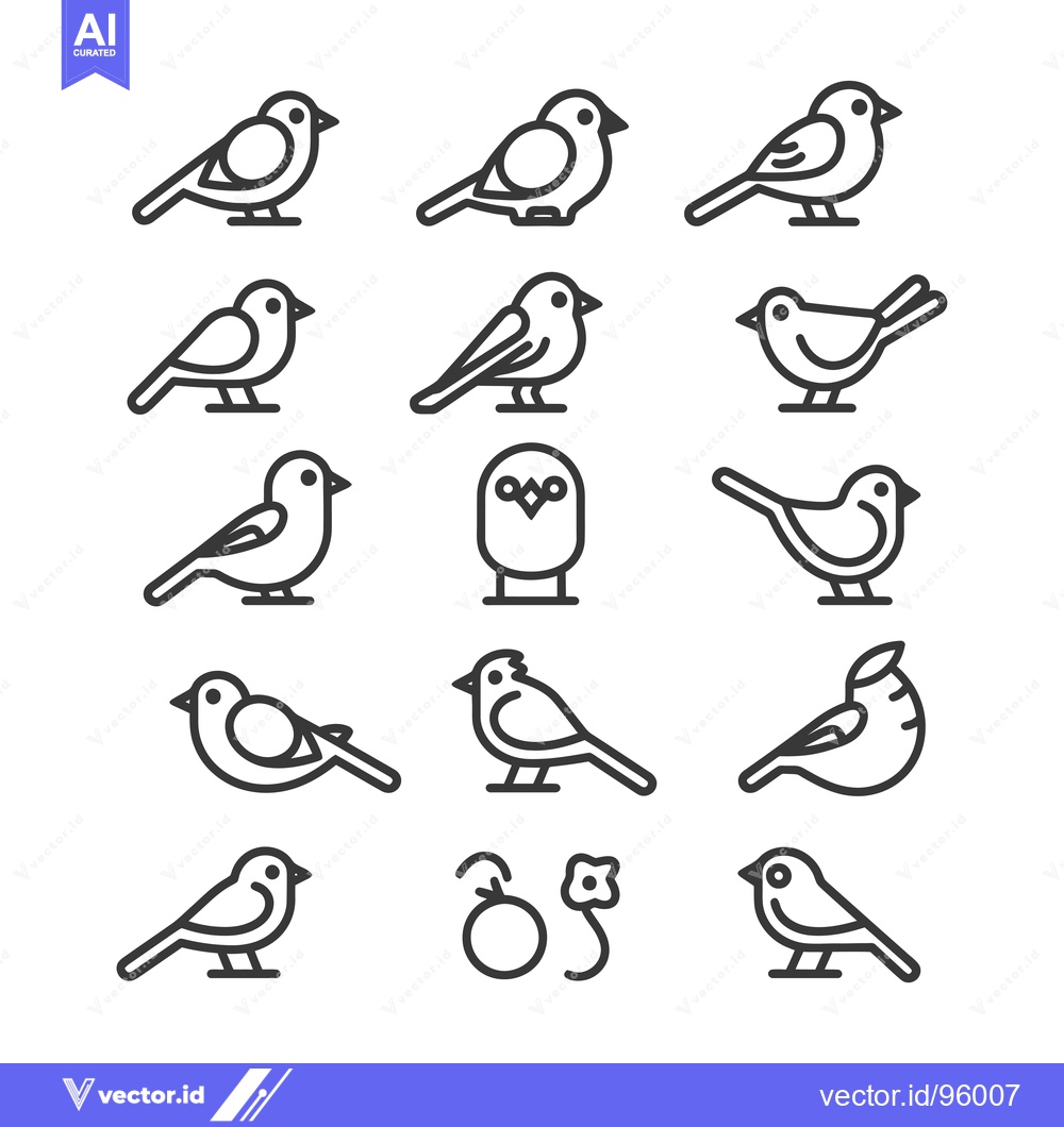 Premium Vector of Set of Outline Bird Icons in Different Poses