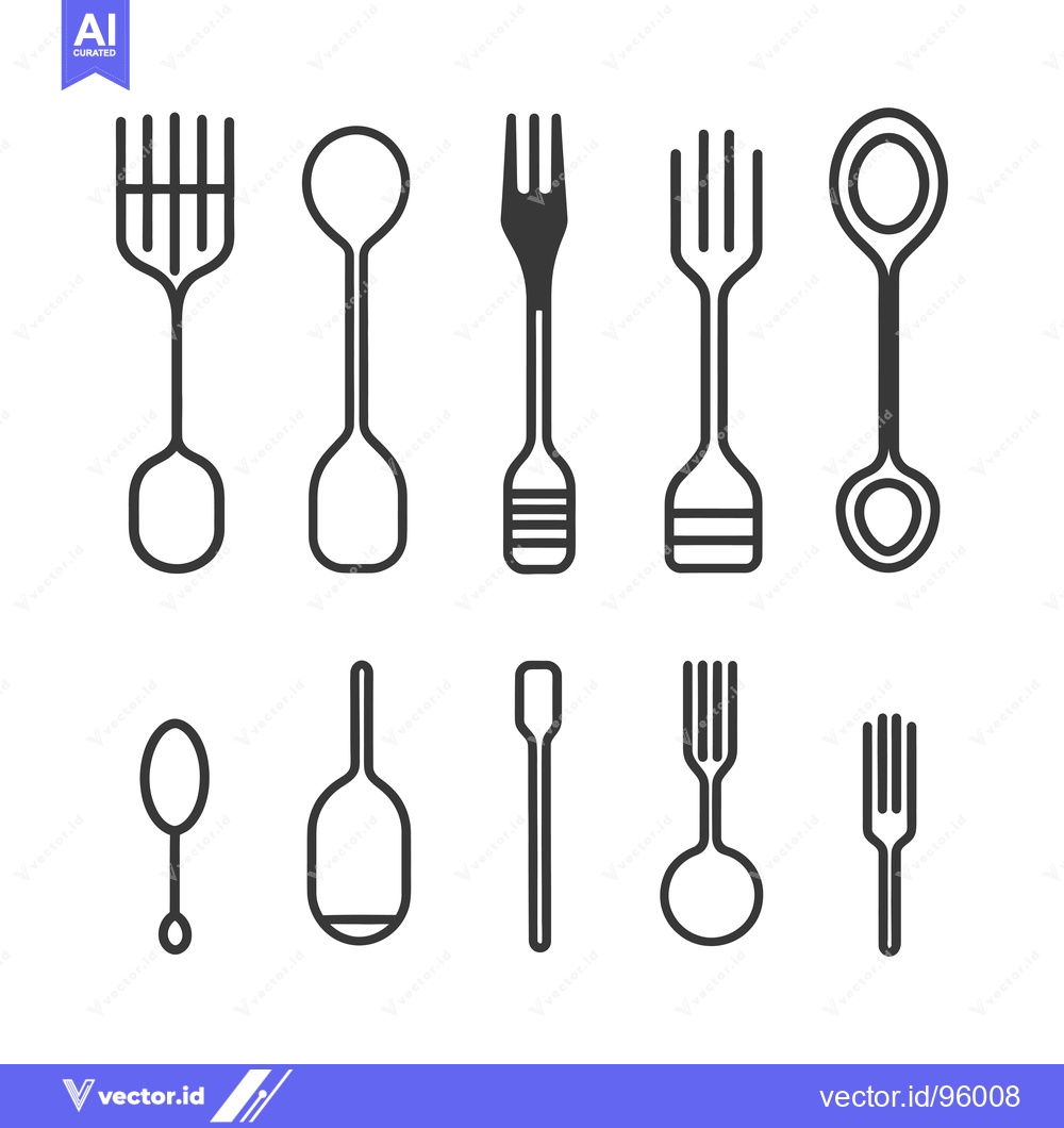 Premium Vector dari Set of Outline Black and White Forks and Spoons