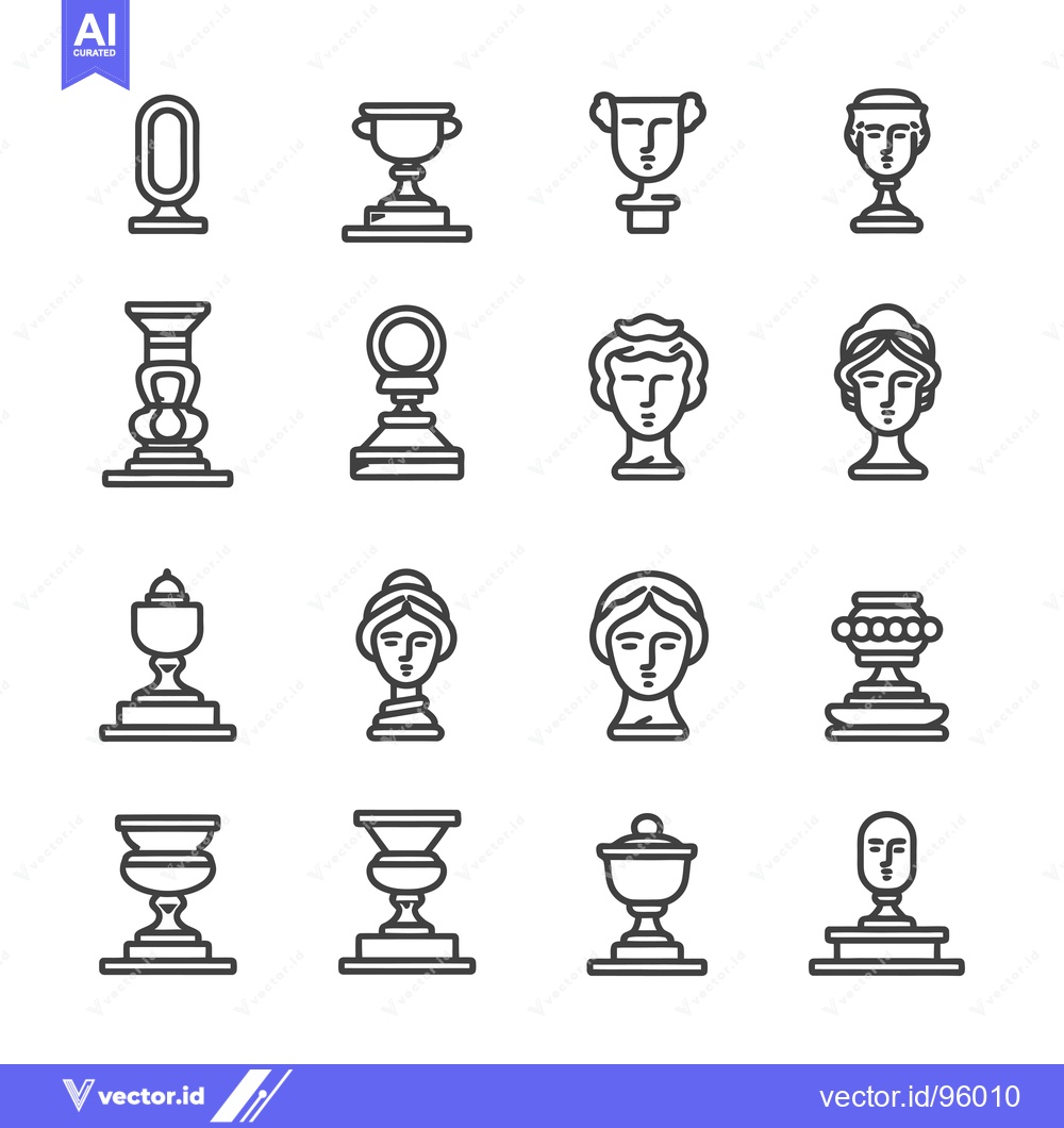 Premium Vector dari Set of Outline Icons Depicting Ancient Greek Statues and Vases