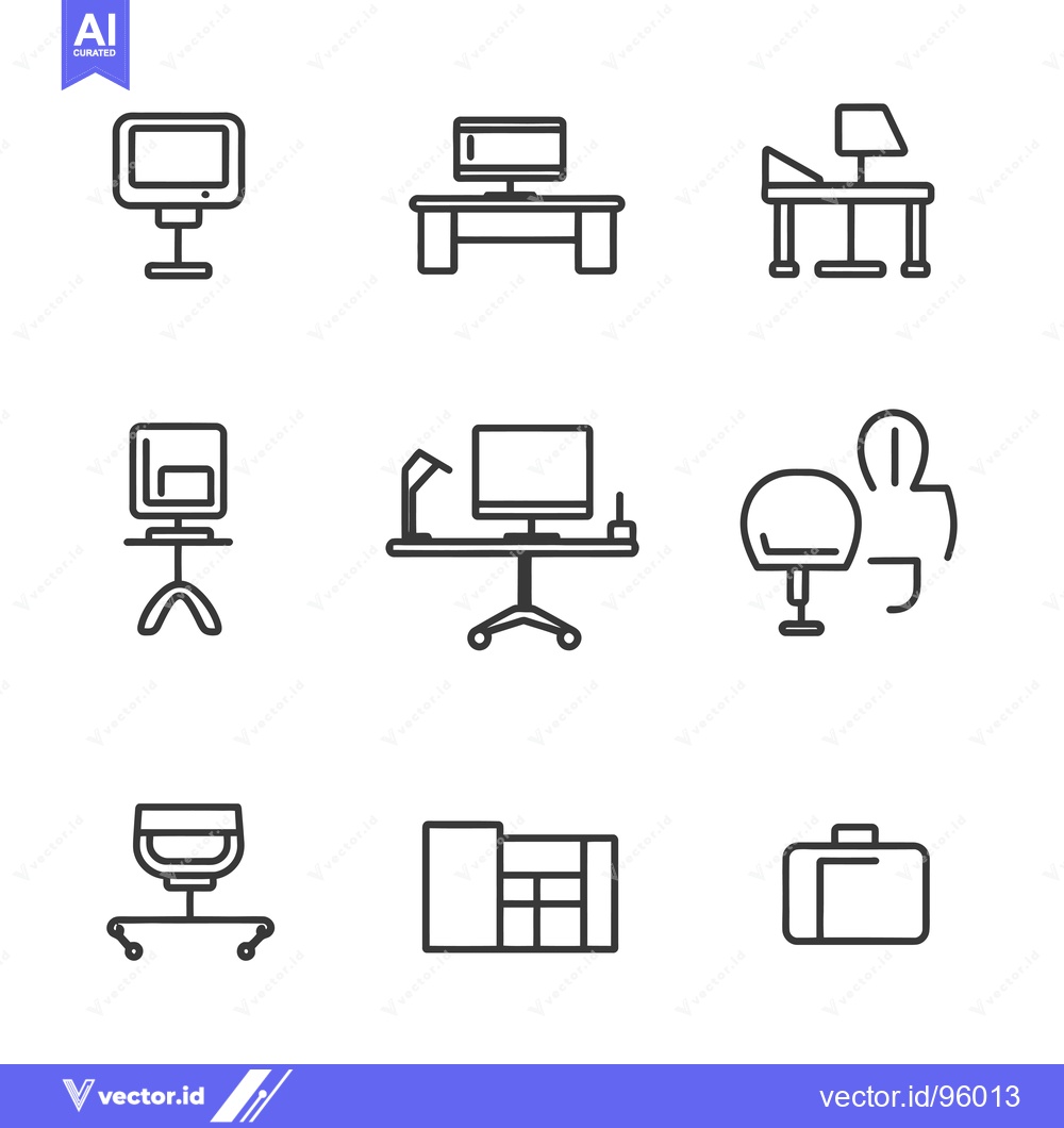 Premium Vector dari Set of Outline Icons Depicting Various Office Furniture and Equipment