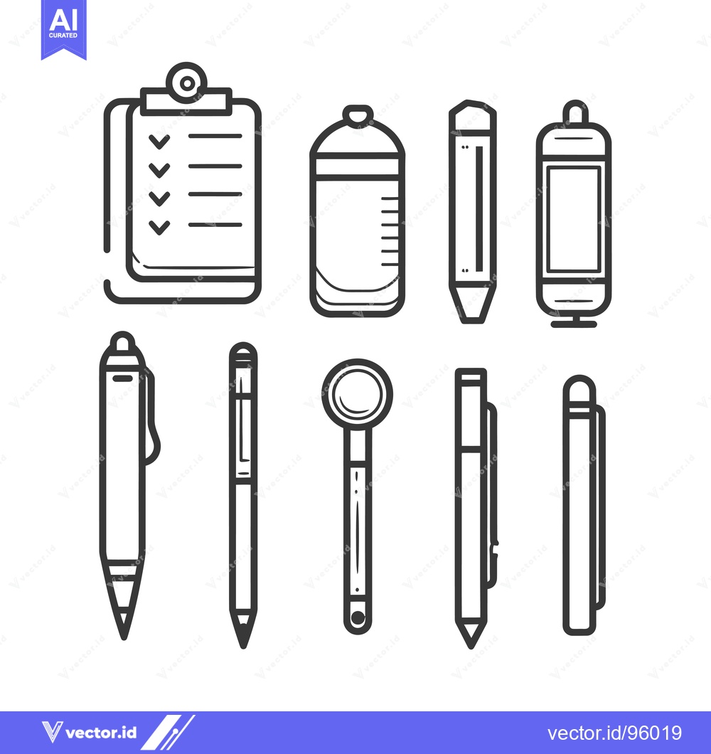 Premium Vector of Set of Outline Icons for Writing and Drawing Tools