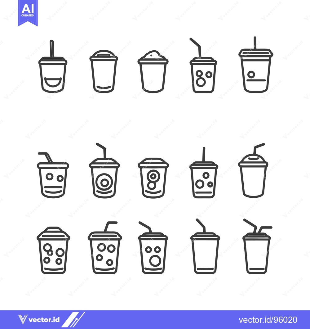 Premium Vector dari Set of Outline Icons of Disposable Paper Cups with Straws